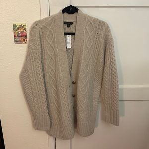Cable-knit stretch wool cardigan sweater